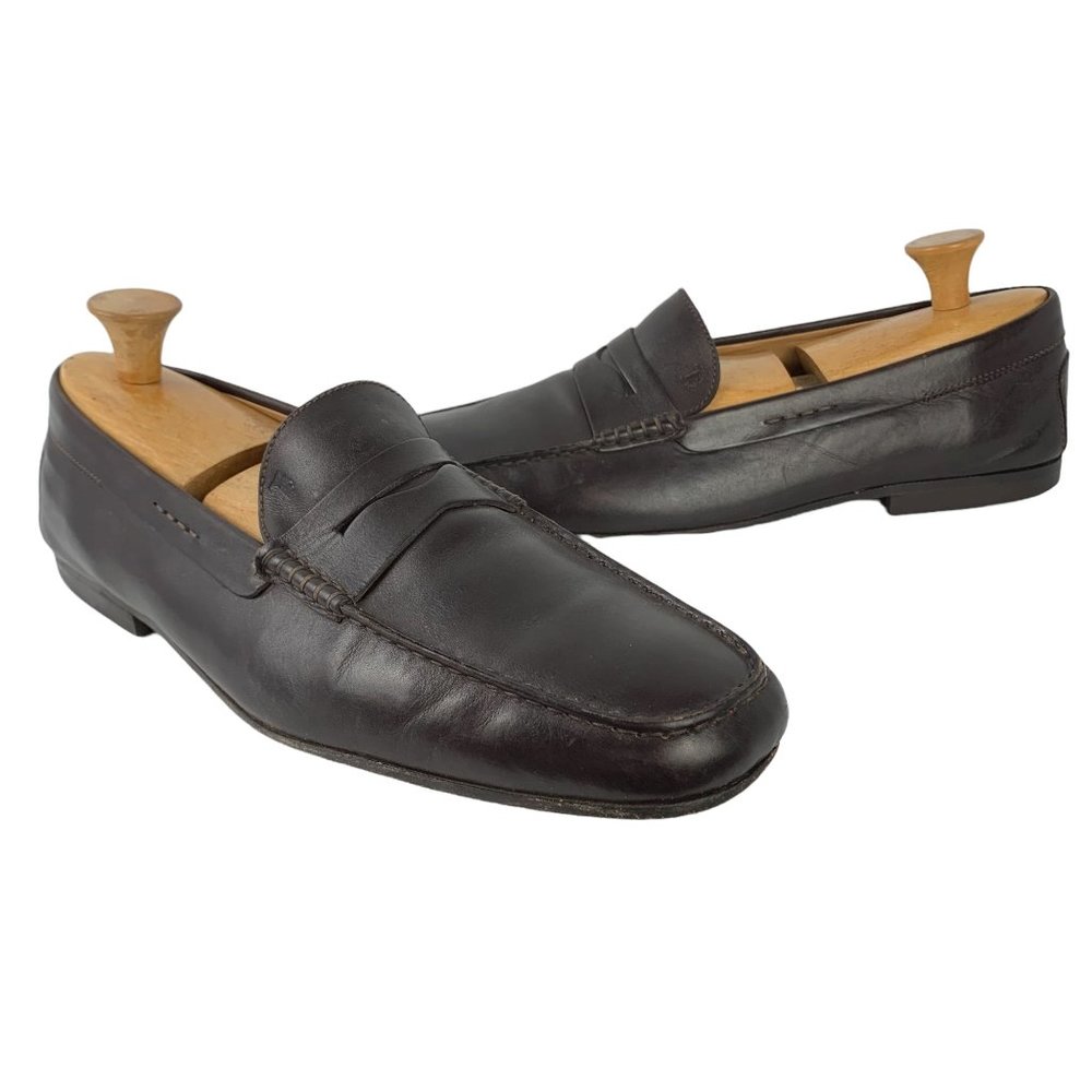 TODs Chocolate‎ Brown Leather Dress Penny Loafers
